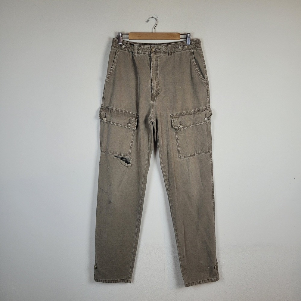 VTG Banana Republic Pants 33 Khaki Cargo Utility Distressed Safari Straight Leg